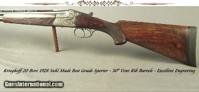 KRIEGHOFF 20 BORE 1928 SUHL BEST GRADE O/U- 99% ENGRAVING w/ GAME SCENES- 30