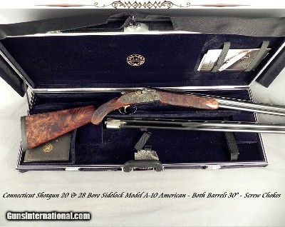 CSMC 20 & 28 BORE A-10 AMERICAN SIDELOCK- ATTRACTIVE PRICE- BOTH Bbls. 30"- OVERALL 99% COND.- ROSE & SCROLL MODEL- EXC. WOOD- DELUXE CASE- 6-6