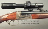 GAUCHER 9.3 x 74R DOUBLE RIFLE- REMAINS in EXC. COND.- QUICK DETACHABLE PIVOT MOUNTS- KAHLES 2.5 x 20 SCOPE- VERY NICE WOOD- 23 1/2" EXTRACT Bbls - 2 of 5