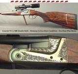 GAUCHER 9.3 x 74R DOUBLE RIFLE- REMAINS in EXC. COND.- QUICK DETACHABLE PIVOT MOUNTS- KAHLES 2.5 x 20 SCOPE- VERY NICE WOOD- 23 1/2" EXTRACT Bbls - 1 of 5