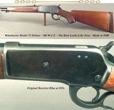 WINCHESTER MOD 71 DELUXE- 348- 1949- BORE LIKE NEW- ORIG BLUE & WOOD FINISH- PAD ADDED to 13 7/8" LOP- CORRECT SIGHTS- SOLID MECHANICS - 1 of 5