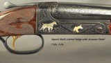 WINCHESTER (CSMC) 28 MOD 21 GRAND AMERICAN- 6 GOLD MULTI COLORED INLAYS- SUPER ACCURATE ENGRAVING- GOLD BORDER- EXC WOOD- DLX O & L TRUNK - 2 of 13