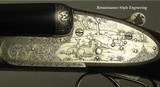 BELGIUM 16 SIDELOCK by RAICK FRERES in 1945- 98% COVERAGE of RENAISSANCE GAME SCENE ENGRAVING- MODERN LONDON PROOF in 2005- 27 5/8" EJECT Bbls. - 3 of 6