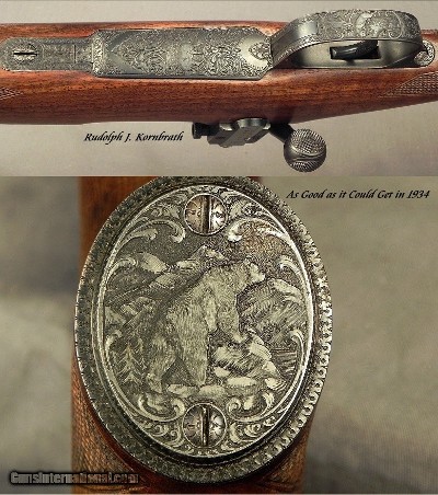 NIEDNER 250-3000- FULL KORNBRATH ENGRAVED- SHELHAMER STOCKED- SHORT KURZ MAUSER- REMAINS in EXC PLUS COND- BY NIEDNER in 1934- NICE FRENCH WALNUT-SOLD - Image 2 of 10