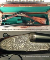 AYA 12 BORE 2 Bbl. SET BEST MOD 52 SIDELOCK- SUPERB ENGRAVING- MADE in 1947- BOTH Bbls 27 3/4" CHOPPER LUMP THIRD BITE- ALL ORIG BORES & CHOKES - 1 of 5