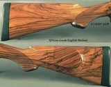 DAKOTA 375 WEATHERBY MAG AFRICAN GRADE- REMAINS in EXC PLUS COND- EXC ENGLISH WALNUT- 1/4 RIB w/ OPEN SIGHTS- LEICA 1.75 x 6- TALLEY BASES & RINGS - 3 of 5
