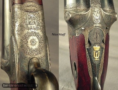GEYGER 1938 TOP QUALITY SUHL MADE 12 BORE 2 Bbl. SET BOXLOCK EJECT- TOTALLY ORIG & EXC COND- A VERY WELL KEPT-PIECE- EXC ENGRAVING & WOOD- NICE - Image 4 of 5