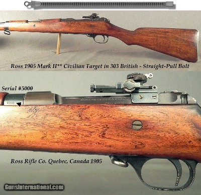 ROSS .303 BRITISH STRAIGHT-PULL MODEL 1905 MARK II** CIVILIAN TARGET RIFLE- SERIAL #5000- NEAT BSA VERNIER APERTURE SIGHT- 30 1/2