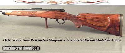 DALE GOENS 7mm REM. MAG.- PRE-64 MOD 70 ACTION- CLASSIC STYLE with VERY NICE WORKMANSHIP- GOENS WRAP AROUND FLEUR-DE-LIS CHECKERING with RIBBONS