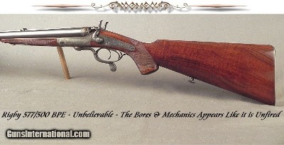 RIGBY 577/500 BPE- UNBELIEVABLE COND- MINT BORES- 95% ORIG CASE COLORS- MECHANICALLY APPEARS UNFIRED- 60% ENGRAVING- REBOUNDING LOCKS- SOLID as NEW