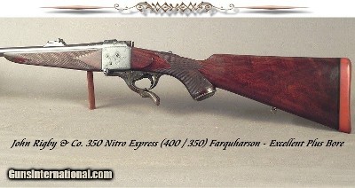 RIGBY 350 N E FARQUHARSON FALLING BLOCK SGL SHOT- EXC PLUS BORE- NEAT ENGRAVING with 35% COVERAGE- LONDON PROVED- VERY NICE SOLID WOOD- EXC COND