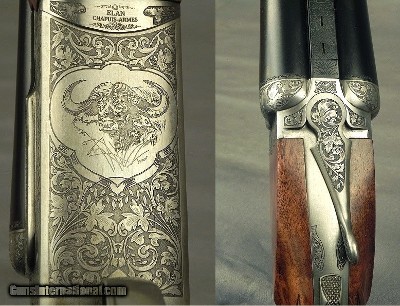 CHAPUIS 470 N. E.- NEW- MOD ELAN CLASSIC- EXC. WOOD- 95% FLORAL ENGRAVING & GAME SCENE- REMOVABLE BLOCKS in RIB for SCOPE MOUNTS or RED DOT- NEW - Image 4 of 6