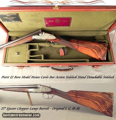 PIOTTI 12 SIDELOCK EJECTOR- MOD MONTE CARLO- GREAT 12 BORE WEIGHT at 6 Lbs. 6 Oz.- EXC & OVERALL at 95%- VERY NICE WOOD- 27