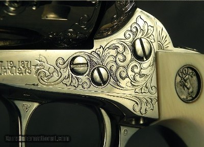 COLT .45 FACTORY ENGRAVED from COLT'S CUSTOM SHOP with 80% COVERAGE by COLT MASTER ENGRAVER ROBERT BURT- FACTORY IVORY GRIPS- NICKEL FINISH - SOLD - Image 6 of 12