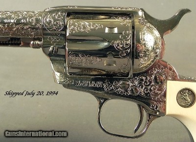 COLT .45 FACTORY ENGRAVED from COLT'S CUSTOM SHOP with 80% COVERAGE by COLT MASTER ENGRAVER ROBERT BURT- FACTORY IVORY GRIPS- NICKEL FINISH - SOLD - Image 2 of 12