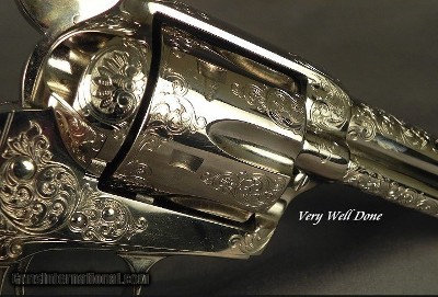 COLT .45 FACTORY ENGRAVED from COLT'S CUSTOM SHOP with 80% COVERAGE by COLT MASTER ENGRAVER ROBERT BURT- FACTORY IVORY GRIPS- NICKEL FINISH - SOLD - Image 10 of 12
