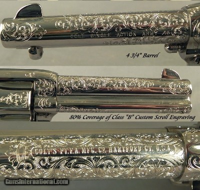 COLT .45 FACTORY ENGRAVED from COLT'S CUSTOM SHOP with 80% COVERAGE by COLT MASTER ENGRAVER ROBERT BURT- FACTORY IVORY GRIPS- NICKEL FINISH - SOLD - Image 8 of 12
