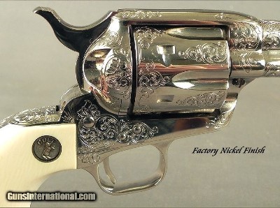 COLT .45 FACTORY ENGRAVED from COLT'S CUSTOM SHOP with 80% COVERAGE by COLT MASTER ENGRAVER ROBERT BURT- FACTORY IVORY GRIPS- NICKEL FINISH - SOLD - Image 4 of 12