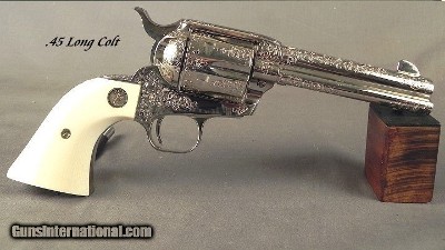 COLT .45 FACTORY ENGRAVED from COLT'S CUSTOM SHOP with 80% COVERAGE by COLT MASTER ENGRAVER ROBERT BURT- FACTORY IVORY GRIPS- NICKEL FINISH - SOLD - Image 3 of 12