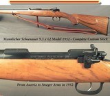 MANNLICHER SCHOENAUER 9.3 x 62 MODEL 1952- MADE in 1952- VERY NICE FULL LENGTH CUSTOM STOCK- ALL ORIG METAL- SINGLE TRIGGER- OVERALL COND. 99%- NICE