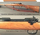 MANNLICHER SCHOENAUER 9.3 x 62 MODEL 1952- MADE in 1952- VERY NICE FULL LENGTH CUSTOM STOCK- ALL ORIG METAL- SINGLE TRIGGER- OVERALL COND. 99%- NICE - 1 of 7