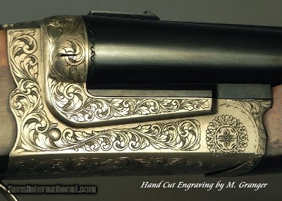 CHAPUIS LEFT HAND 470 NITRO EXPRESS- DELUXE MODEL BROUSSE with UPGRADES- EXHIBITION WOOD- HAND CUT ENGRAVING- OVERALL METAL & WOOD at 96-97% CONDITION - Image 4 of 5
