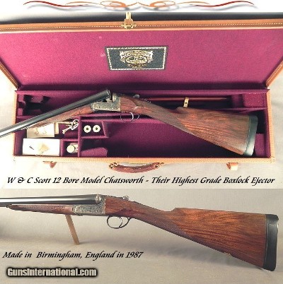 W & C SCOTT- 12 BORE MODEL CHATSWORTH DELUXE- SCOTT'S HIGHEST GRADE BOXLOCK- MADE in 1987- 26