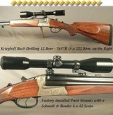 KRIEGHOFF 12 BORE - 7X57R - 222 REM. BUCH DRILLING - MADE 1979 - FACTORY PIVOT MOUNTS - SCHMIDT & BENDER 6 x 42 - DOUBLE UNDER LUGS w/ DOUBLE BITE