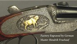 HEYM 375 H&H SIDELOCK MODEL 88 B DELUXE with GOLD INLAYS - LIKE BUYING it NEW - UPGRADED WOOD - 100% HAND CUT ENGRAVING by MASTER HENDRIK FRUEHAUF - 2 of 7