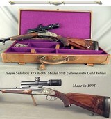 HEYM 375 H&H SIDELOCK MODEL 88 B DELUXE with GOLD INLAYS - LIKE BUYING it NEW - UPGRADED WOOD - 100% HAND CUT ENGRAVING by MASTER HENDRIK FRUEHAUF