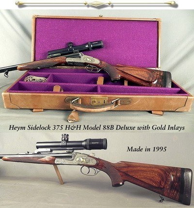 HEYM 375 H&H SIDELOCK MODEL 88 B DELUXE with GOLD INLAYS - LIKE BUYING it NEW - UPGRADED WOOD - 100% HAND CUT ENGRAVING by MASTER HENDRIK FRUEHAUF
