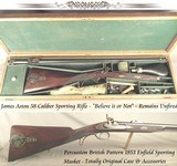 JAMES ASTON: UNBELEIVABLE UNFIRED 1860 CALIBER 58 BRITISH PERCUSSION ENFIELD SPORTING MUSKET in ORIGINAL OAK CASE - OVERALL 97% ORIG. COND. - 1 of 11
