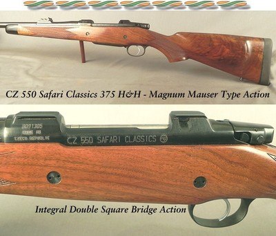 CZ 375 H&H - MODEL CZ 550 SAFARI CLASSICS - DOUBLE SQUARE MAGNUM LENGTH FLAT TOP RECEIVER with DOVETAIL CUTS - CONTROLLED ROUND FEED - 14 1/2