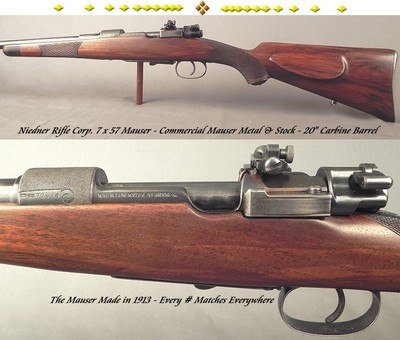 NIEDNER RIFLE CORP.- 7 x 57 MAUSER CARBINE- COMMERCIAL MAUSER METAL & WOOD- EVERY SERIAL # MATCHES- ONLY 6 Lbs. 13 Oz.- 20
