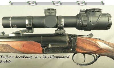 CHAPUIS LEFT HAND 375 H&H - MODEL IPHISI CLASSIC - VERY NICE WOOD - CASE COLORED FRAME - PIVOT MOUNTS - TRIJICON 1-6x24 SCOPE - 25 5/8