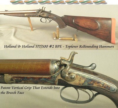 HOLLAND & HOLLAND 577/500 No.2 BPE - WITH AMMO - REBOUNDING HAMMER TOPLEVER - 28