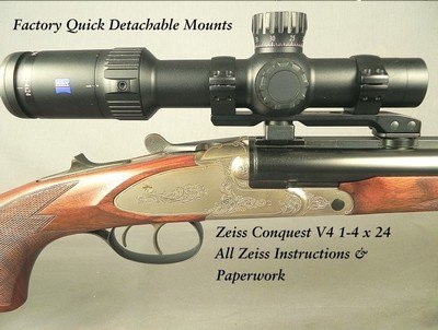 KRIEGHOFF 500/416 - FACTORY RIGHT & LEFT HAND STOCKS - HORNADY AMMO-CASES - C&H DIES - QD PIVOT MOUNTS - ZEISS SCOPE - OVERALL 98% CONDITION - SOLD - Image 2 of 5