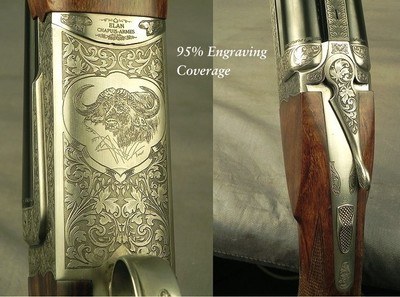 CHAPUIS 375 H&H - USED but as NEW - MODEL ELAN CLASSIC - VERY NICE WOOD - 95% FLORAL ENGRAVING & GAME SCENE - READY for the U. S. & AFRICA- SOLD - Image 2 of 4