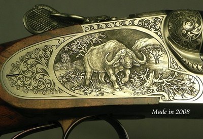 HEYM 470 N.E. SIDELOCK MODEL 88 B DELUXE with GAME SCENES - LIKE BUYING it NEW - UPGRADED WOOD - 90% HAND CUT ENGR with AN ELEPHANT TOP LEVER - SOLD - Image 3 of 9