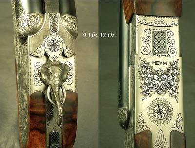 HEYM 470 N.E. SIDELOCK MODEL 88 B DELUXE with GAME SCENES - LIKE BUYING it NEW - UPGRADED WOOD - 90% HAND CUT ENGR with AN ELEPHANT TOP LEVER - SOLD - Image 7 of 9