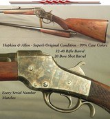 HOPKINS & ALLEN - ALMOST LIKE NEW - 99% CASE COLORS - 32-40 & 20 BORE 2 Bbl. SET - ALL #'s MATCH - BORES as NEW - RIFLE BLUE 97% - SHOT BLUE 96%-ORIG.