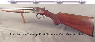 L. C. SMITH 410 BORE FIELD GRADE - TOTALLY ORIGINAL CONDITION - MADE in 1947 - 90% ORIGINAL CASE COLORS - 85% ORIGINAL BARREL BLUE - 26