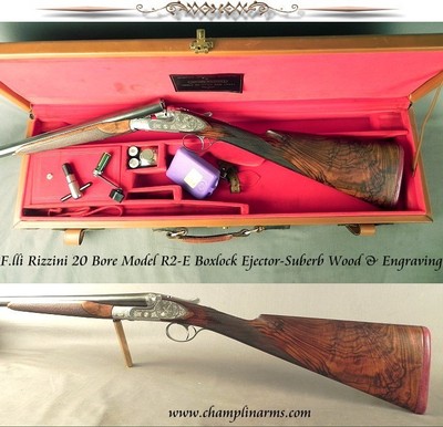F.LLI RIZZINI 20 BORE MODEL R2-E - SUPERB WOOD & ENGRAVING - UNUSUAL SIDE PLATES - BRILEY CHOKES - SINGLE TRIGGER - OVERALL a 95% PIECE - CASED - Image 1 of 9