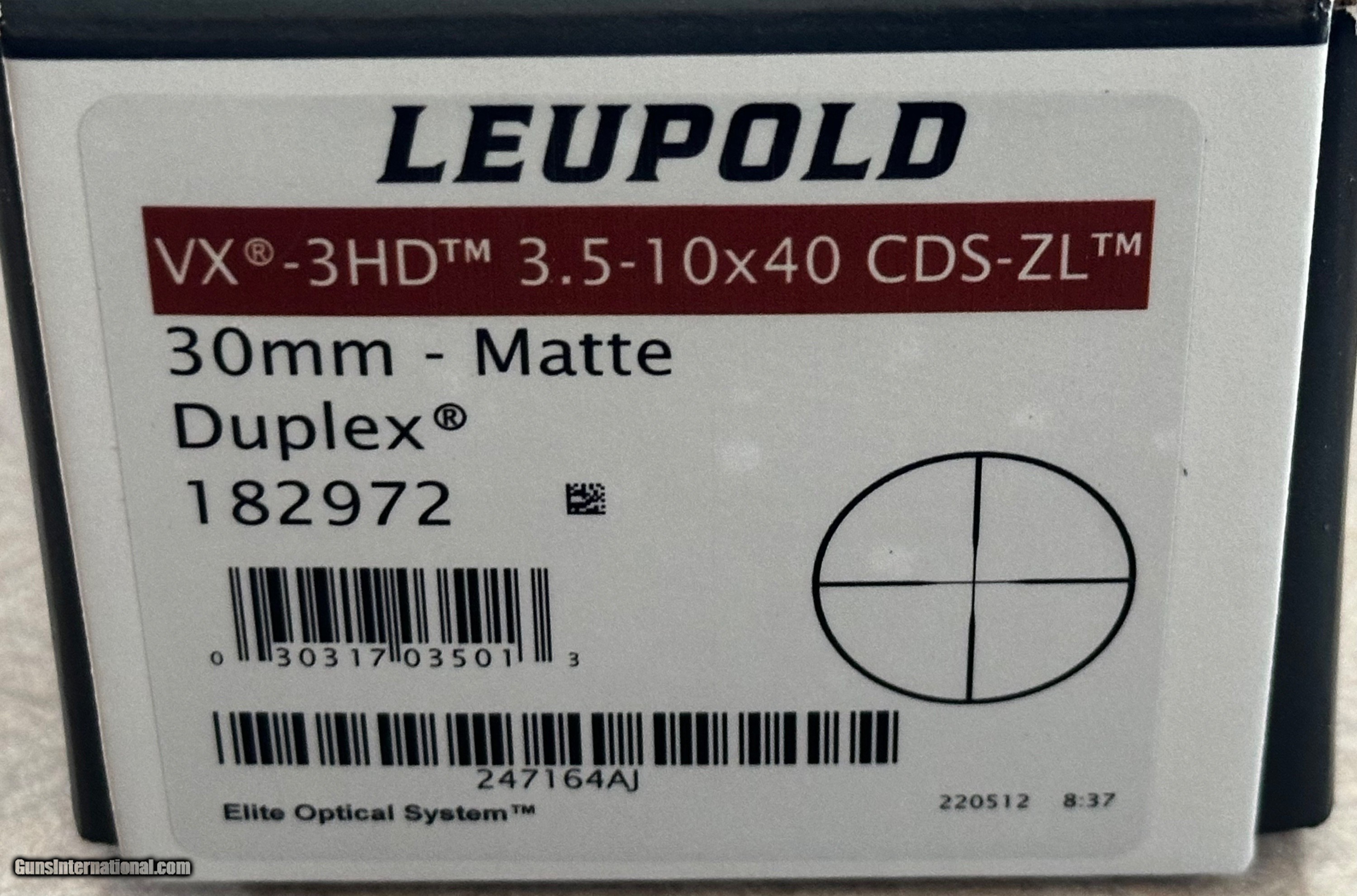 LEUPOLD VX-3HD 3.5-10x40mm CDS-ZL Duplex Reticle Riflescope