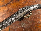 1795 Balkan Miquelet Flintlock Rat Tail Sash Pistol Massive Ornate Relief Carved & Engraved Silver Stock - 8 of 15