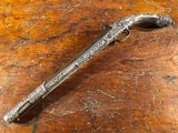 1795 Balkan Miquelet Flintlock Rat Tail Sash Pistol Massive Ornate Relief Carved & Engraved Silver Stock - 15 of 15