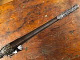 1795 Balkan Miquelet Flintlock Rat Tail Sash Pistol Massive Ornate Relief Carved & Engraved Silver Stock - 11 of 15