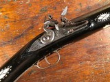 Large Chief's Grade North African/Mediterranean 4 Gauge Flintlock Blunderbuss Bone & Silver Inlay Ebony Stock - 4 of 15
