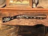 Large Chief's Grade North African/Mediterranean 4 Gauge Flintlock Blunderbuss Bone & Silver Inlay Ebony Stock - 13 of 15