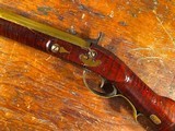 Exceedingly Rare BRASS BARREL American Pennsylvania Kentucky Long Rifle Tiger Maple Inlays Engraved Swan - 4 of 15